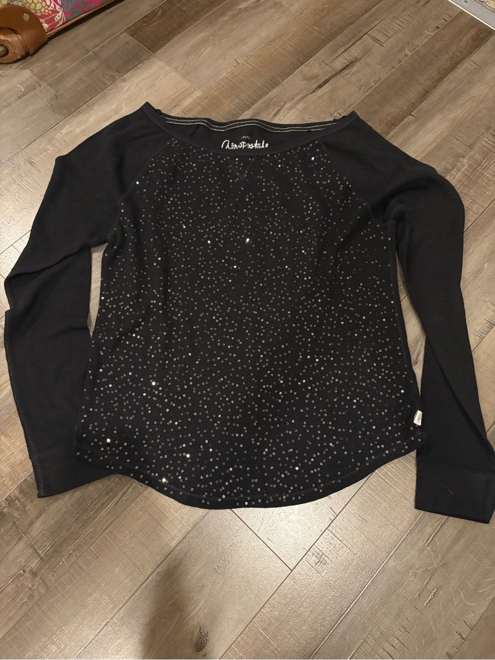 y2k Aeropostale Black Long-Sleeve Sequin Detail Top